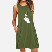 GATXVG Women's Nightgown Sleeveless Sleep Dress, Plus Size Loose Nightshirt Tank Crewpneck Pajamas, Print Casual Loungewear Comfort Soft Sleepwear Pjs with Pockets S-Xxxxxxl